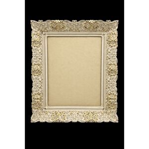 VTG Metal Filigree Ornate 50s White w/ Glass Gold Picture Frame Tabletop or Wall